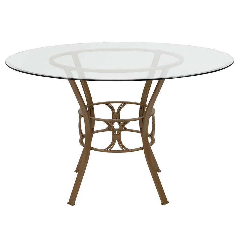 Table de salle à manger ronde en verre de 48 pouces avec base en métal en forme de croissant