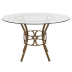 Table de salle à manger ronde en verre de 48 pouces avec base en métal en forme de croissant