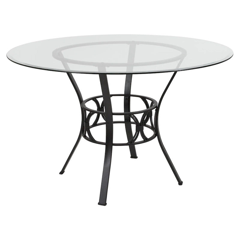 Table de salle à manger ronde en verre de 48 pouces avec base en métal en forme de croissant