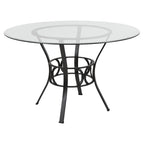 Table de salle à manger ronde en verre de 48 pouces avec base en métal en forme de croissant