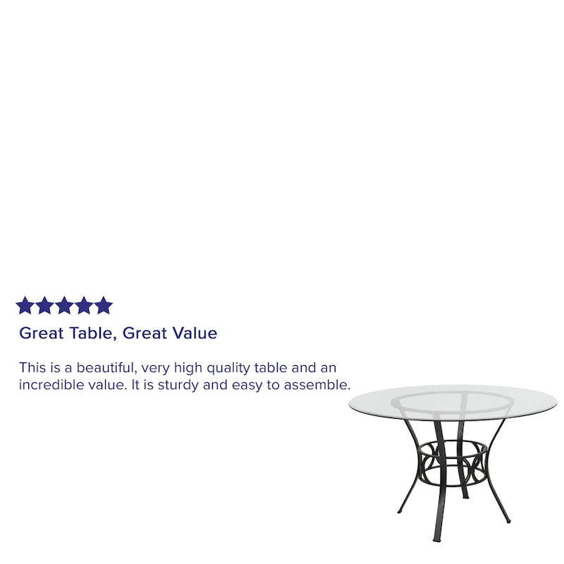 Table de salle à manger ronde en verre de 48 pouces avec base en métal en forme de croissant