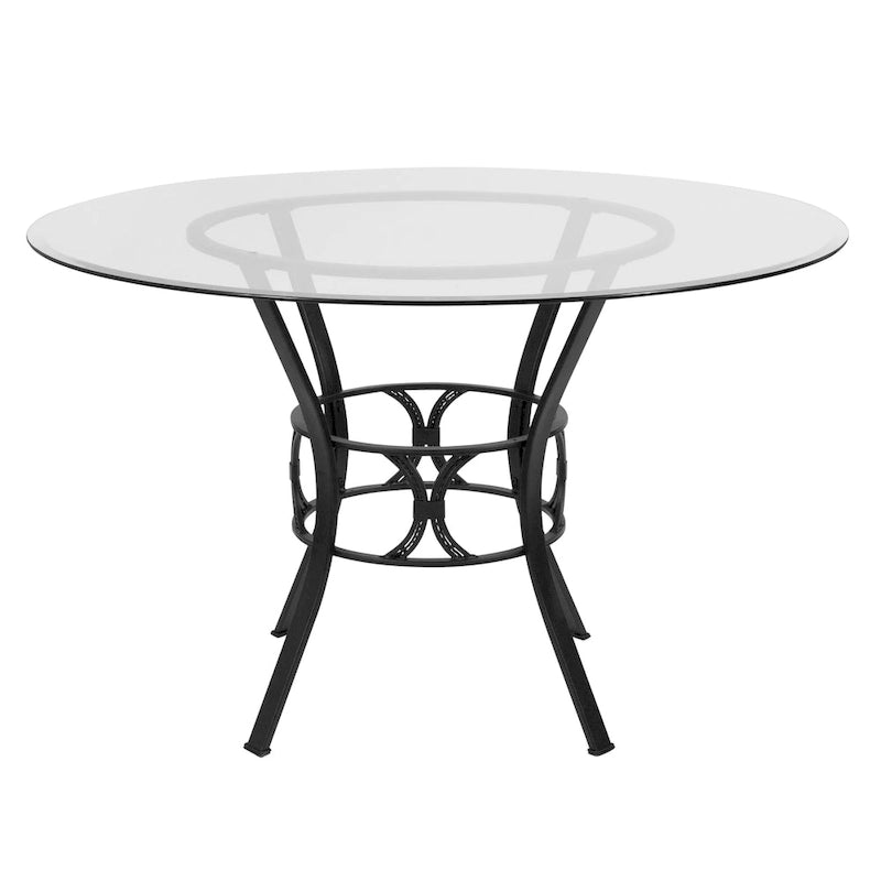 Table de salle à manger ronde en verre de 48 pouces avec base en métal en forme de croissant