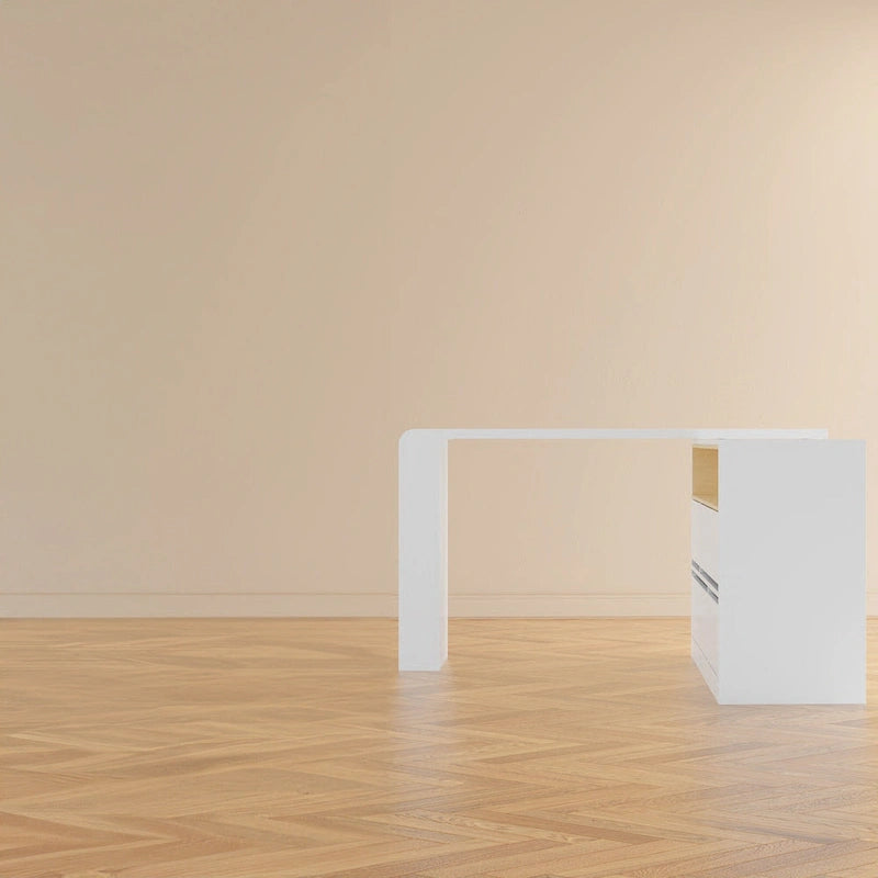 Coiffeuse d'angle rotative blanche avec rangement