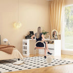 Coiffeuse d'angle rotative blanche avec rangement