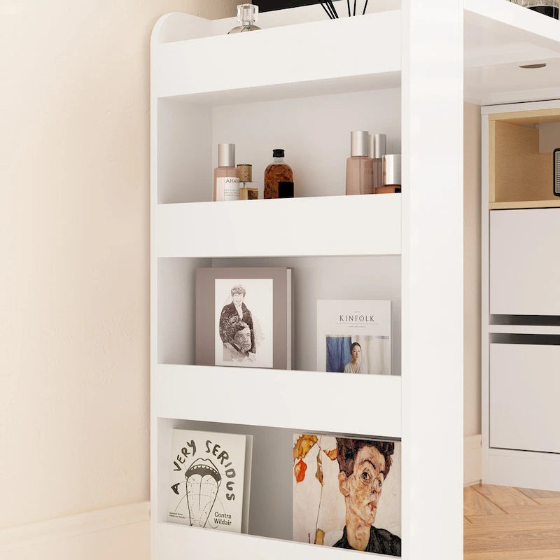Coiffeuse d'angle rotative blanche avec rangement