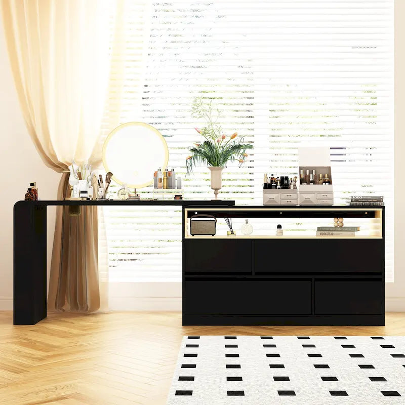 Coiffeuse d'angle rotative blanche avec rangement