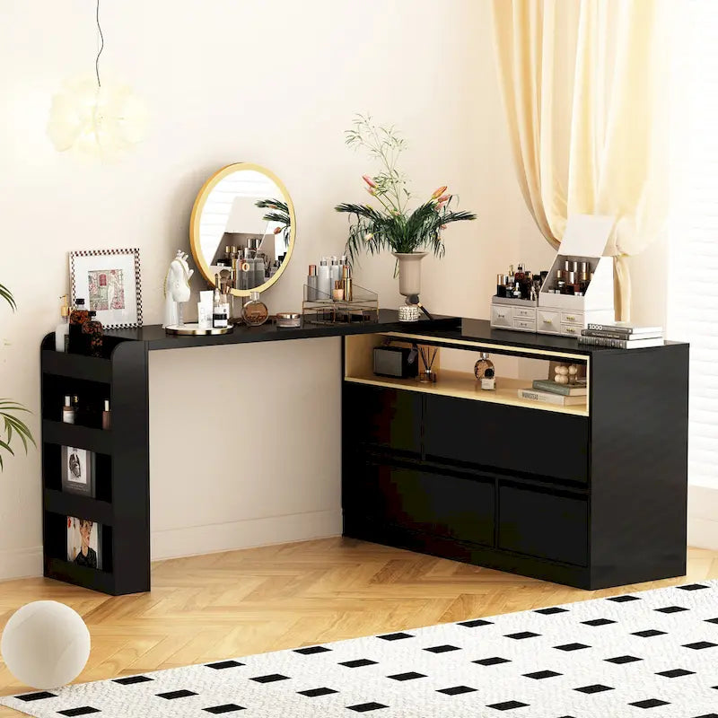 Coiffeuse d'angle rotative blanche avec rangement