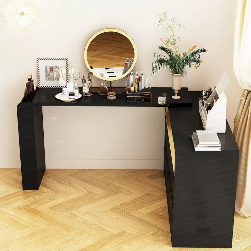 Coiffeuse d'angle rotative blanche avec rangement