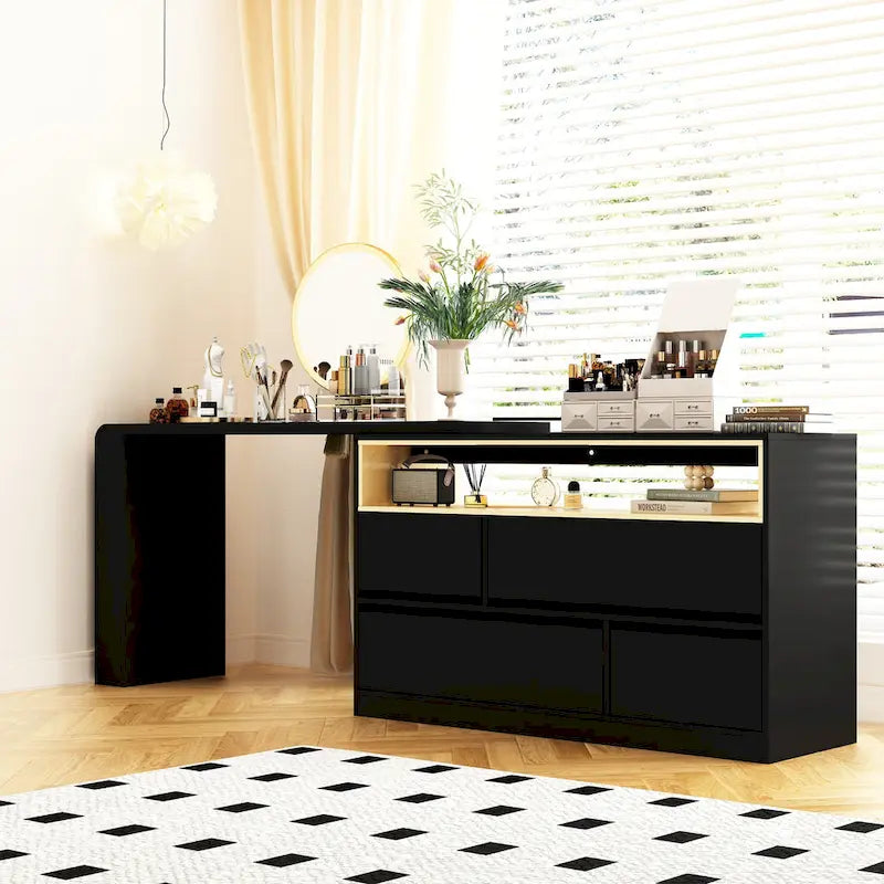 Coiffeuse d'angle rotative blanche avec rangement
