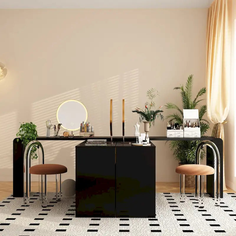 Coiffeuse d'angle rotative blanche avec rangement