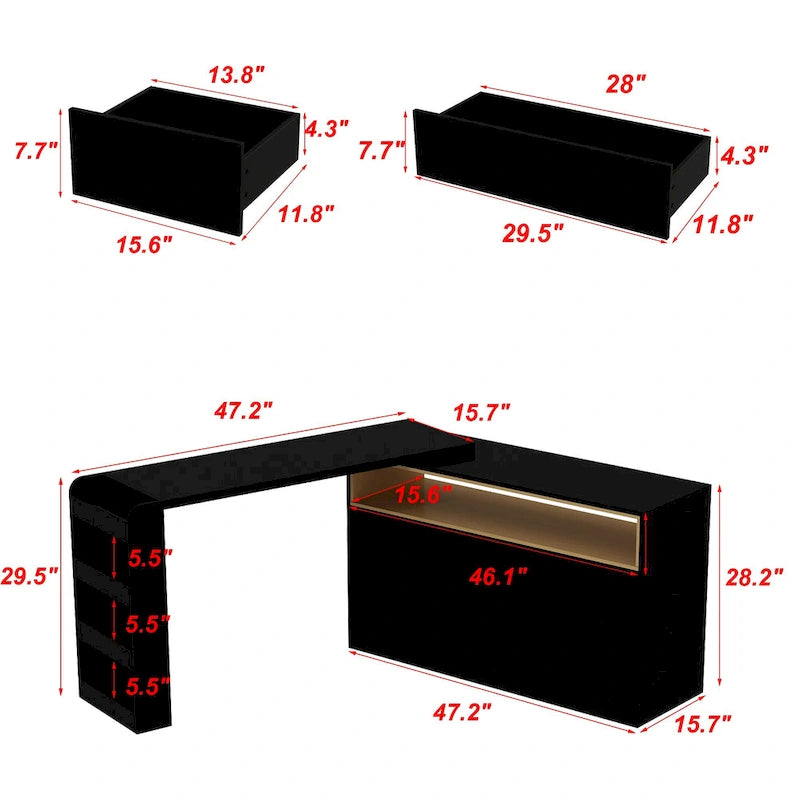 Coiffeuse d'angle rotative blanche avec rangement