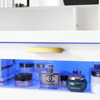 Coiffeuse blanche avec lumières LED, miroirs et rangement