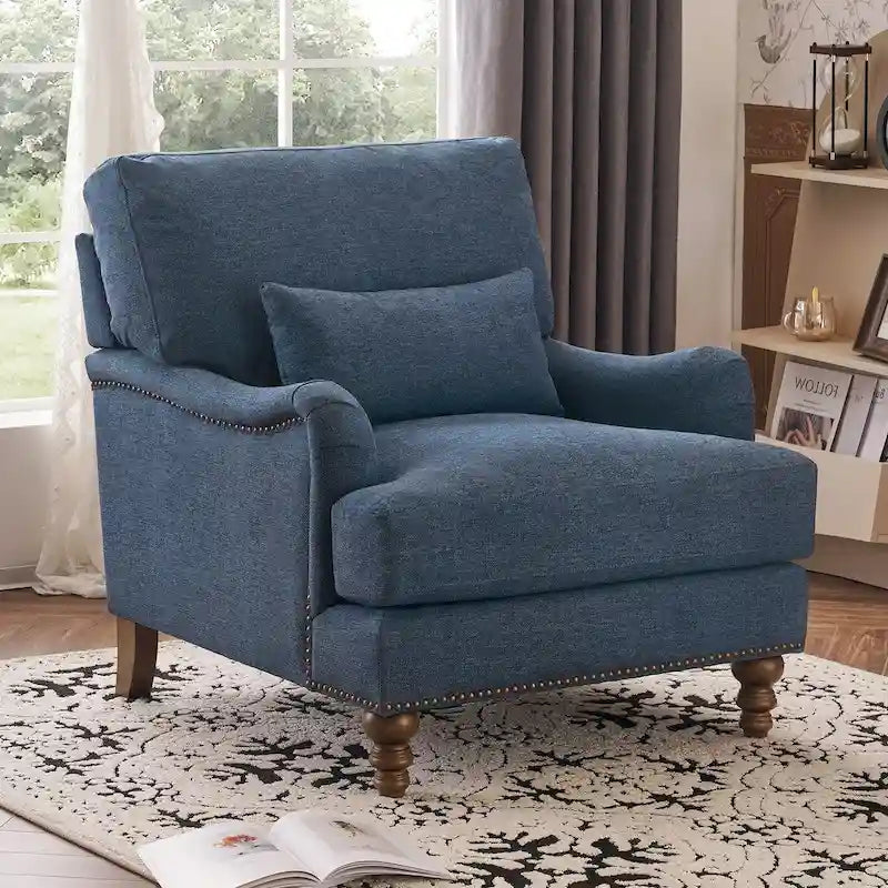 Fauteuil d'appoint rembourré avec cadre en bois massif et coussin lombaire