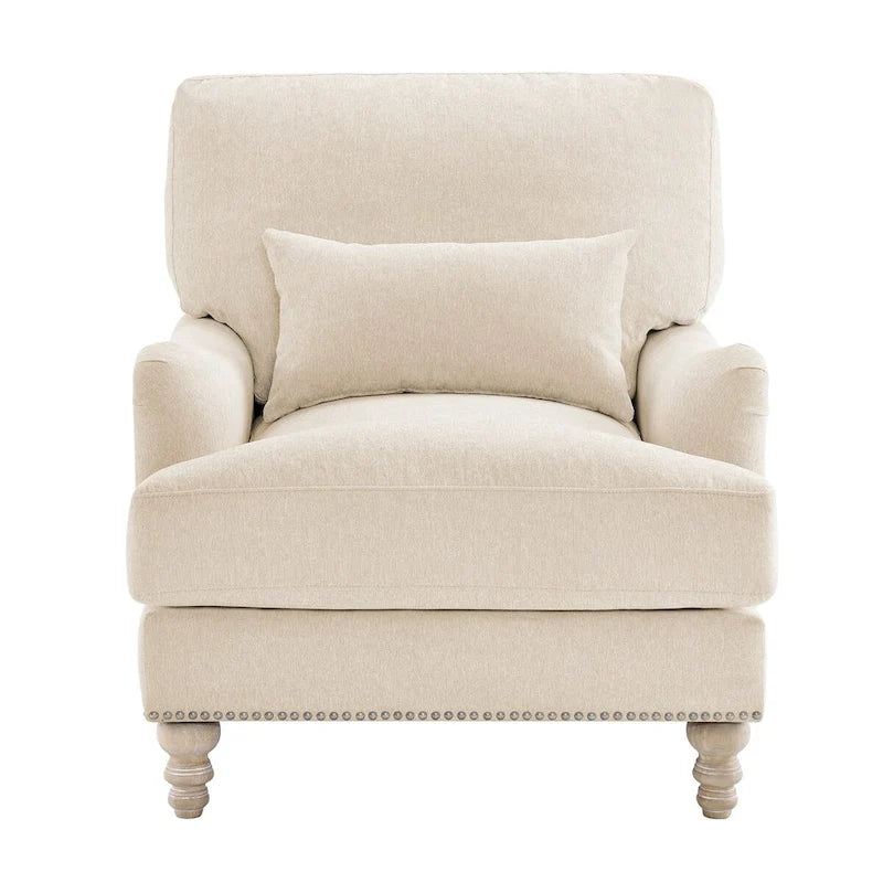 Fauteuil d'appoint rembourré avec cadre en bois massif et coussin lombaire