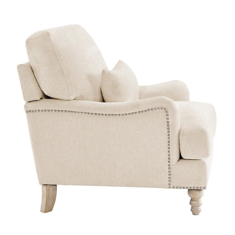 Fauteuil d'appoint rembourré avec cadre en bois massif et coussin lombaire