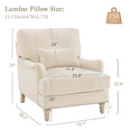 Fauteuil d'appoint rembourré avec cadre en bois massif et coussin lombaire