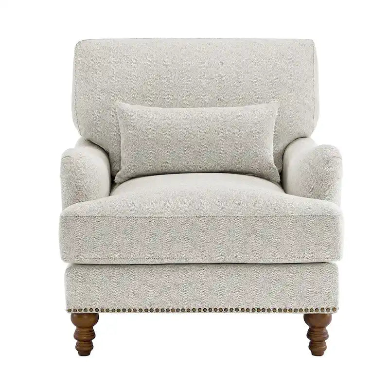 Fauteuil d'appoint rembourré avec cadre en bois massif et coussin lombaire