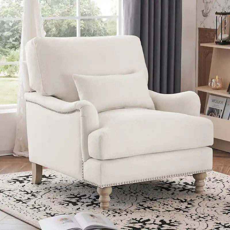 Fauteuil d'appoint rembourré avec cadre en bois massif et coussin lombaire