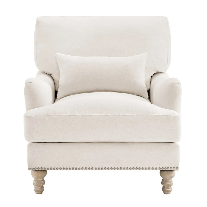 Fauteuil d'appoint rembourré avec cadre en bois massif et coussin lombaire