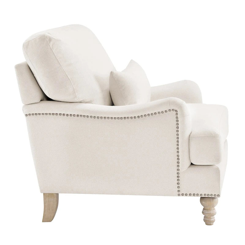 Fauteuil d'appoint rembourré avec cadre en bois massif et coussin lombaire