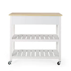 Desserte de cuisine en bois blanc avec roulettes, tiroirs et étagères
