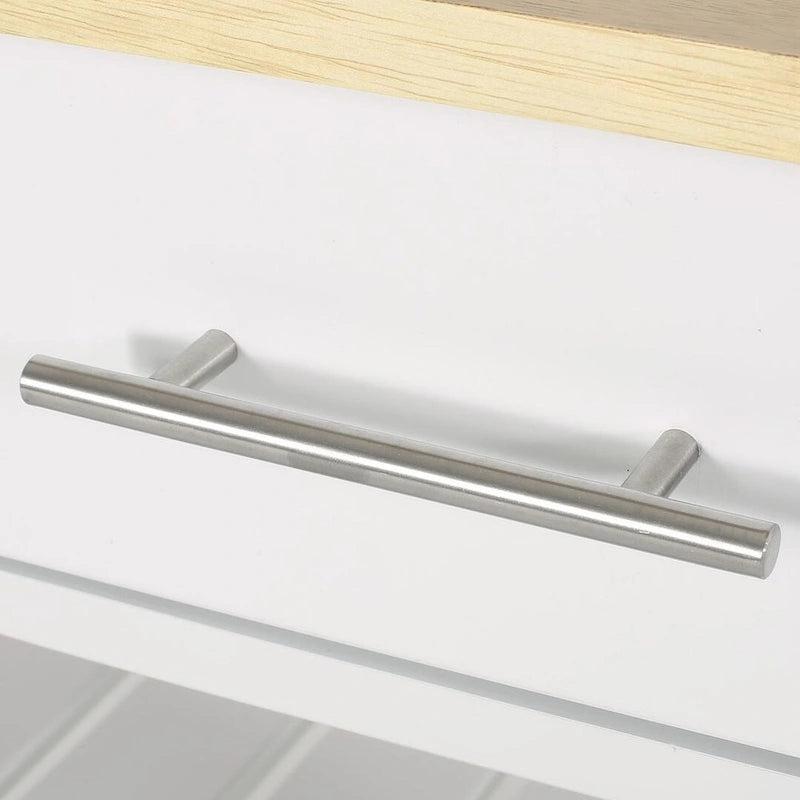 Desserte de cuisine en bois blanc avec roulettes, tiroirs et étagères
