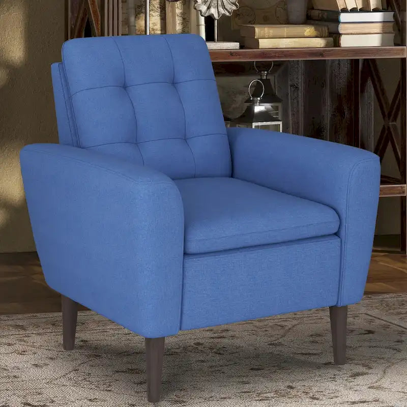 Fauteuil d'appoint en tissu capitonné avec cadre en bois de teck massif