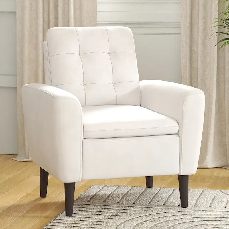 Fauteuil d'appoint en tissu capitonné avec cadre en bois de teck massif
