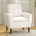 Fauteuil d'appoint en tissu capitonné avec cadre en bois de teck massif