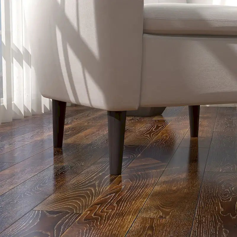 Fauteuil d'appoint en tissu capitonné avec cadre en bois de teck massif
