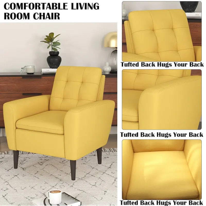 Fauteuil d'appoint en tissu capitonné avec cadre en bois de teck massif