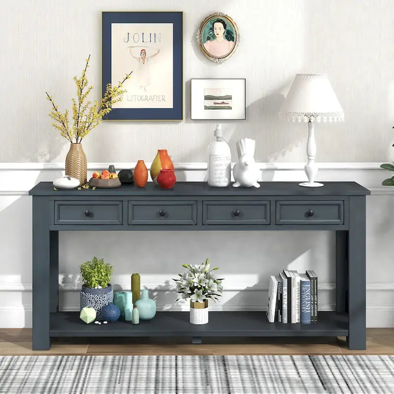 Console Table de Canapé avec Tiroirs de Rangement et Étagère Inférieure