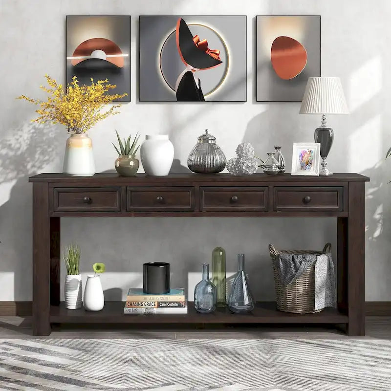 Console Table de Canapé avec Tiroirs de Rangement et Étagère Inférieure
