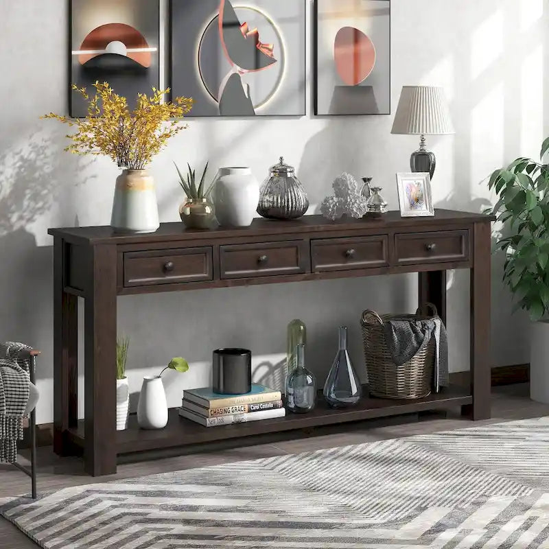 Console Table de Canapé avec Tiroirs de Rangement et Étagère Inférieure