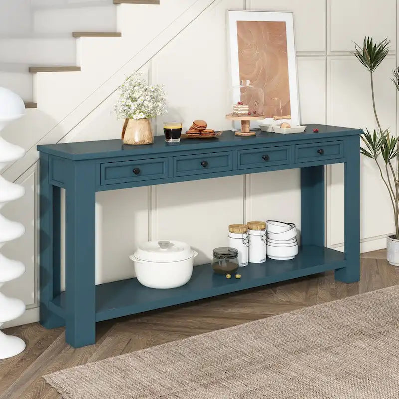 Console Table de Canapé avec Tiroirs de Rangement et Étagère Inférieure