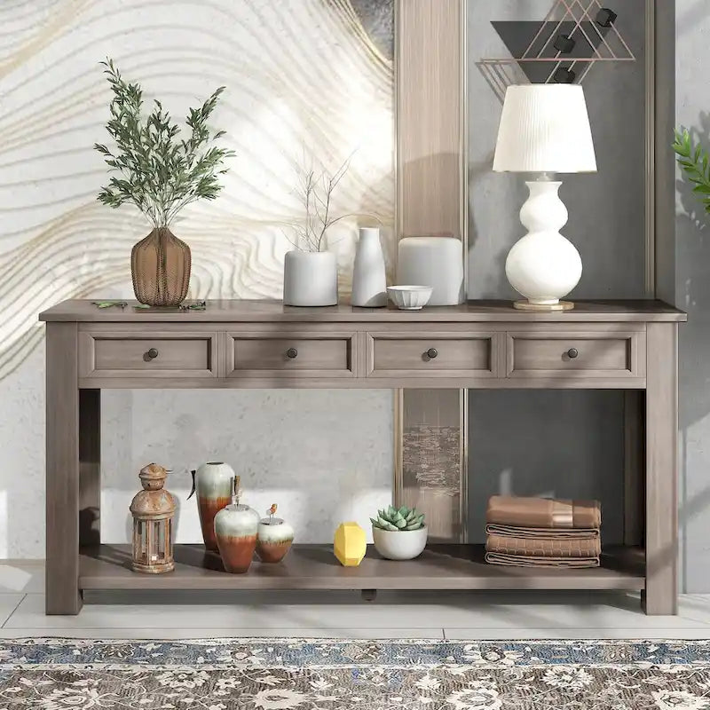 Console Table de Canapé avec Tiroirs de Rangement et Étagère Inférieure