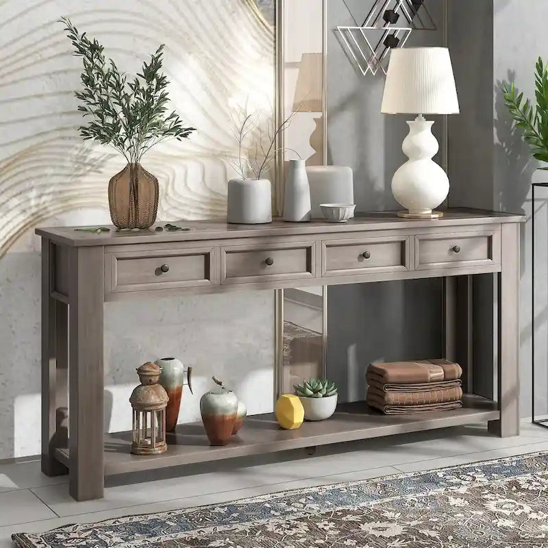 Console Table de Canapé avec Tiroirs de Rangement et Étagère Inférieure
