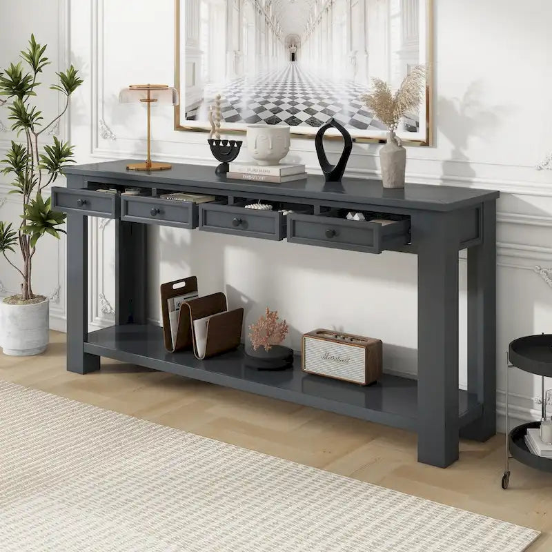 Console Table de Canapé avec Tiroirs de Rangement et Étagère Inférieure