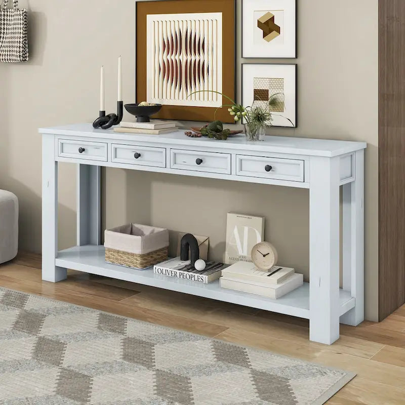 Console Table de Canapé avec Tiroirs de Rangement et Étagère Inférieure