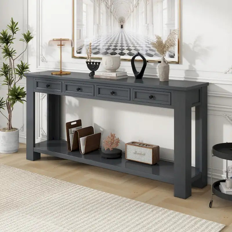 Console Table de Canapé avec Tiroirs de Rangement et Étagère Inférieure