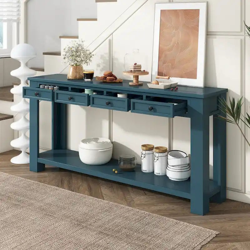 Console Table de Canapé avec Tiroirs de Rangement et Étagère Inférieure