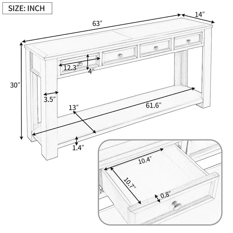 Console Table de Canapé avec Tiroirs de Rangement et Étagère Inférieure