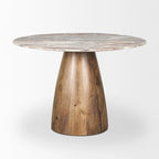 Table à manger ronde sur pied de 42 pouces, marron, avec plateau en marbre rose
