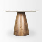 Table à manger ronde sur pied de 42 pouces, marron, avec plateau en marbre rose