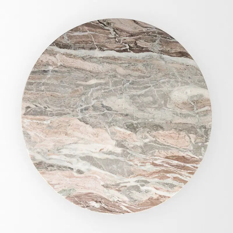 Table à manger ronde sur pied de 42 pouces, marron, avec plateau en marbre rose