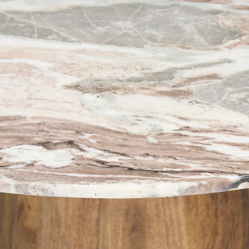 Table à manger ronde sur pied de 42 pouces, marron, avec plateau en marbre rose