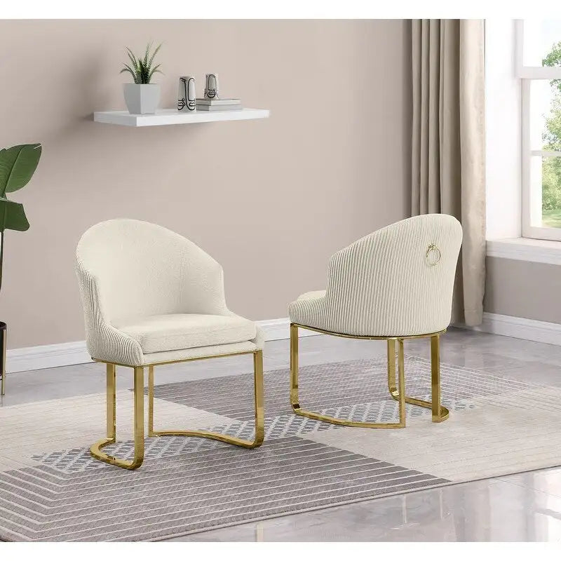 Chaises de salle à manger en tissu avec pieds chromés dorés (lot de 2)