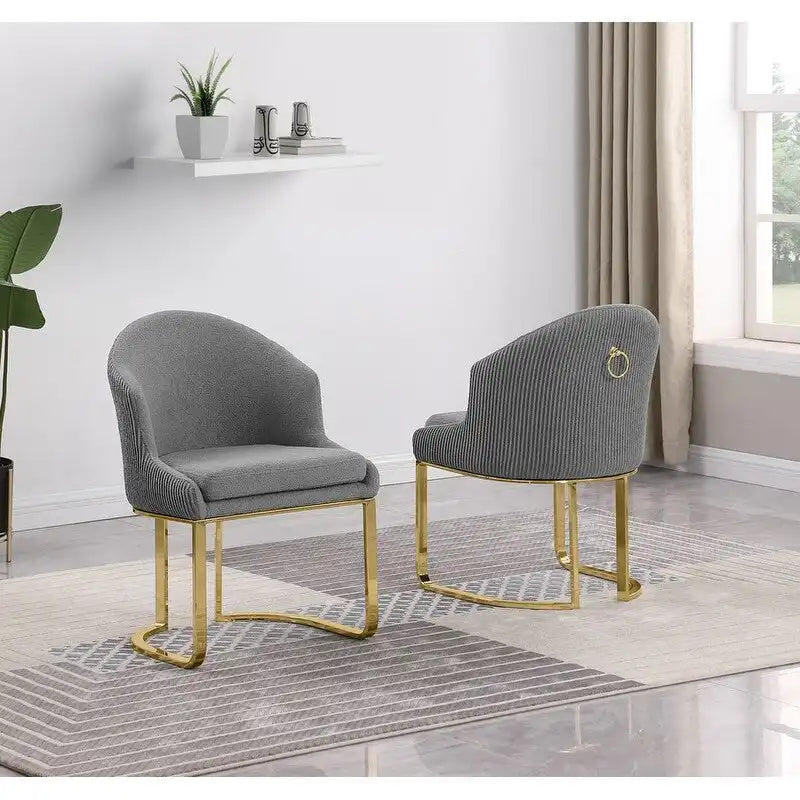 Chaises de salle à manger en tissu avec pieds chromés dorés (lot de 2)