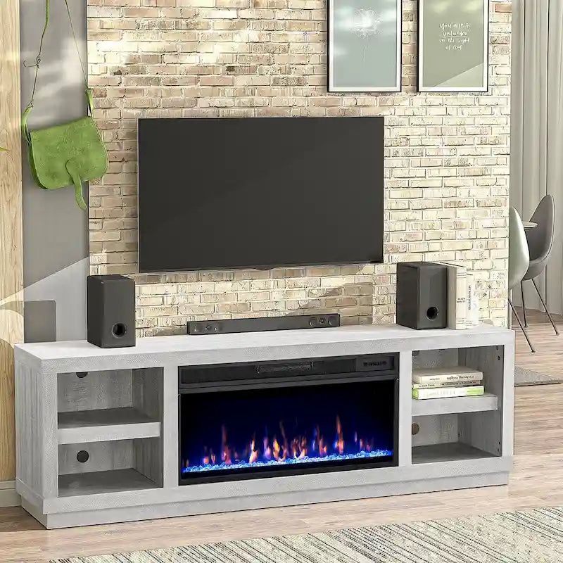 Meuble TV console de 77 pouces avec cheminée pour téléviseurs jusqu'à 85 pouces