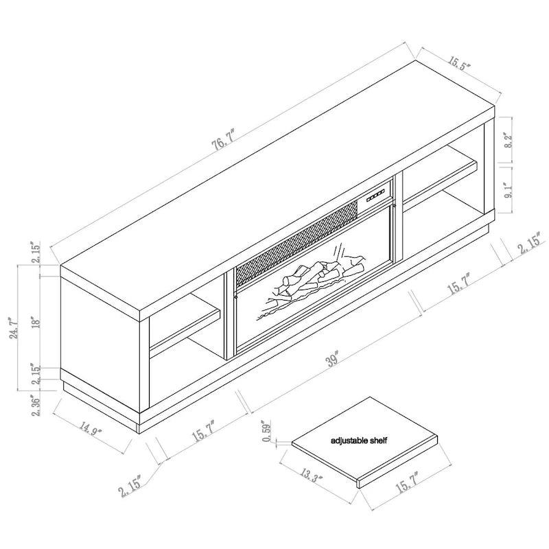 Meuble TV console de 77 pouces avec cheminée pour téléviseurs jusqu'à 85 pouces